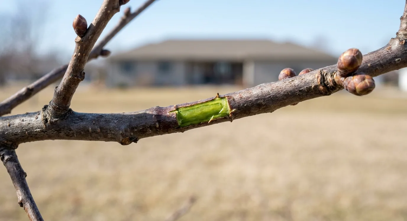bare winter twig scratch test green cambium