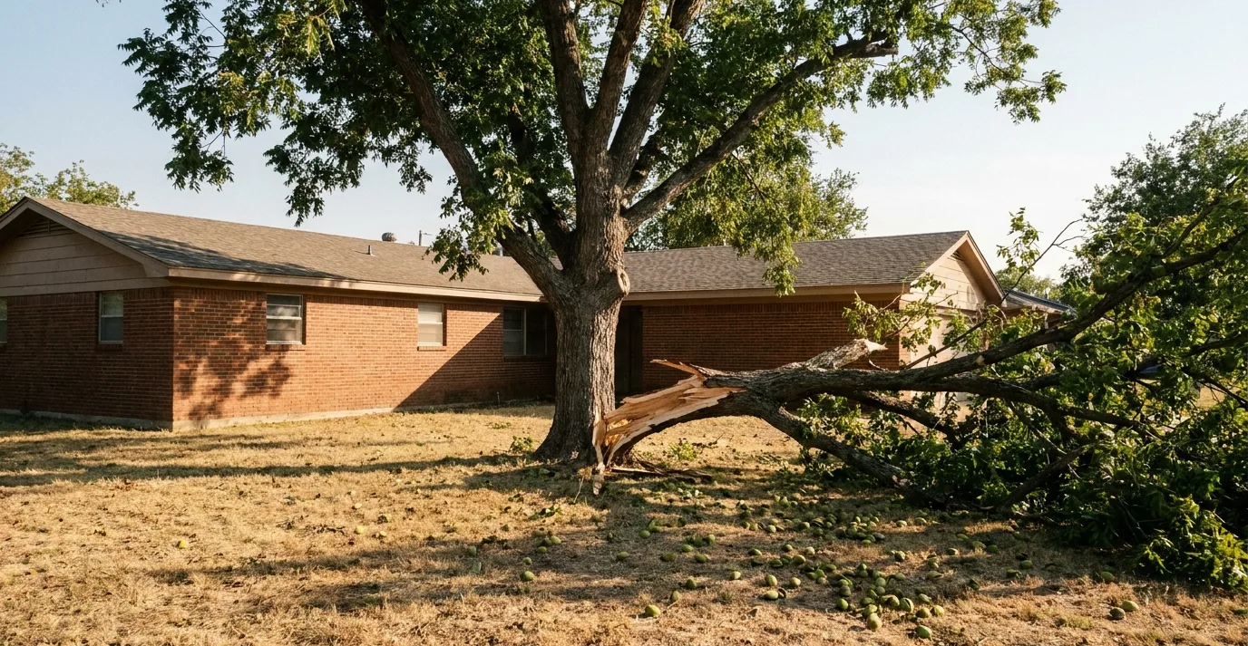 pecan tree fallen limb late summer yard