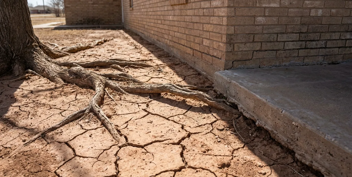 tree roots near slab foundation dry clay soil